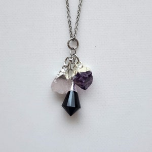 Mini Empath Protection Necklace Natural Black Obsidian Faceted,Raw Amethyst,Raw Rose Quartz Pendant/Meaningful Gift/Healing Crystals/Charm