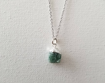 Mini Raw Green Aventurine Prosperity Good Luck Necklace Pendant/Natural Crystal Necklace/Gemstone  Charm  Gift Pendant/Stainless Steel Chain