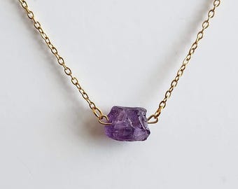 Raw Amethyst Pendant Necklace, Handmade February Birthstone Jewelry