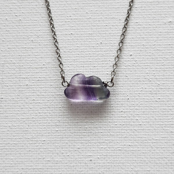 Mini Fluorite Cloud Protection Necklace Pendant/Cloud Flourite Healing Pendant/100% Natural Gemstone/Stainless Steel Chain Silver or Gold