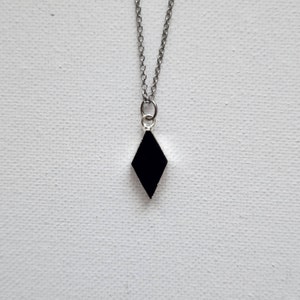 Calming Stone/Black Agate Diamond Shape Necklace Pendant/100% Natural Stone/Silver or Gold Edge/Healing Crystals/Charm/Gift for Women