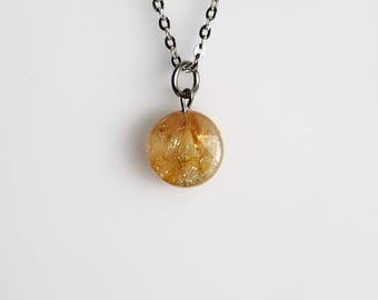 Dainty Citrine Pendant Necklace: Stainless Steel Chain, Natural Gemstone