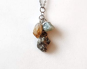 Pyrite Aventurine Citrine Pendant: Prosperity Gemstone Necklace