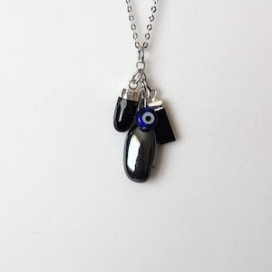 Evil Eye Powerful Protection  Pendant Necklace/Hematite+Black Tourmaline+Obsidian/Clear Negative Energies/Grounding/Healing Crystals