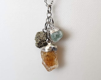 Raw Citrine Pyrite Aventurine  Pendant: Prosperity Gemstone Necklace
