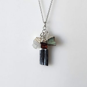 LIZ Raw Mini Pendant Necklace/Tourmaline,Labradorite,Garnet,Moonstone/Meaningful Gift/Healing Protection  Crystals/Stainless Steel Chain