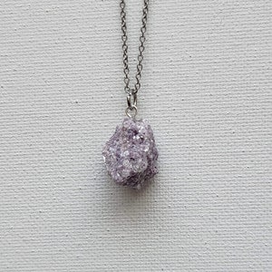 Raw Lepidolite Emotional Healing Necklace Pendant/Natural Purple Gemstone/Stainless Steel Chain/Lucky Charm/Gift for Women