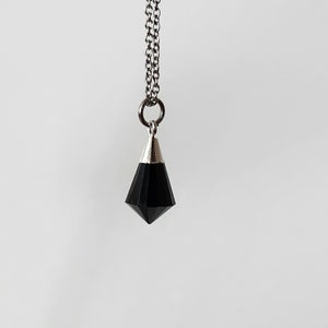 Mini Black Obsidian Necklace/Protection Necklace Pendant/Faceted Black Obsidian Cleanser for Negativity/Charm/Gift/Stainless Steel chain