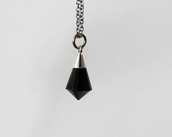 Mini Black Obsidian Necklace: Stainless Steel Chain, Protection Pendant