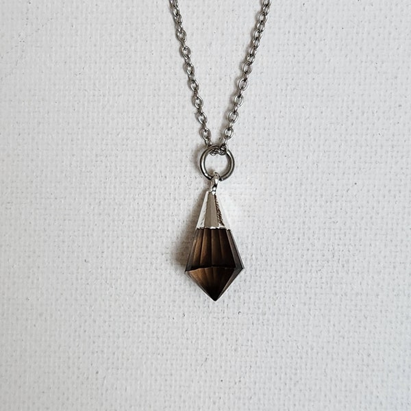 Mini Genuine Faceted Smoky Quartz Protection Necklace Pendant/Natural Gemstone/Healing Crystal/Unique Charm/Gift/Stainless Steel Chain