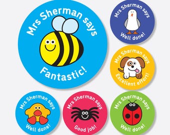 192 Personalised Mixed Teacher Reward Stickers for Classroom, Parents, School, Clubs