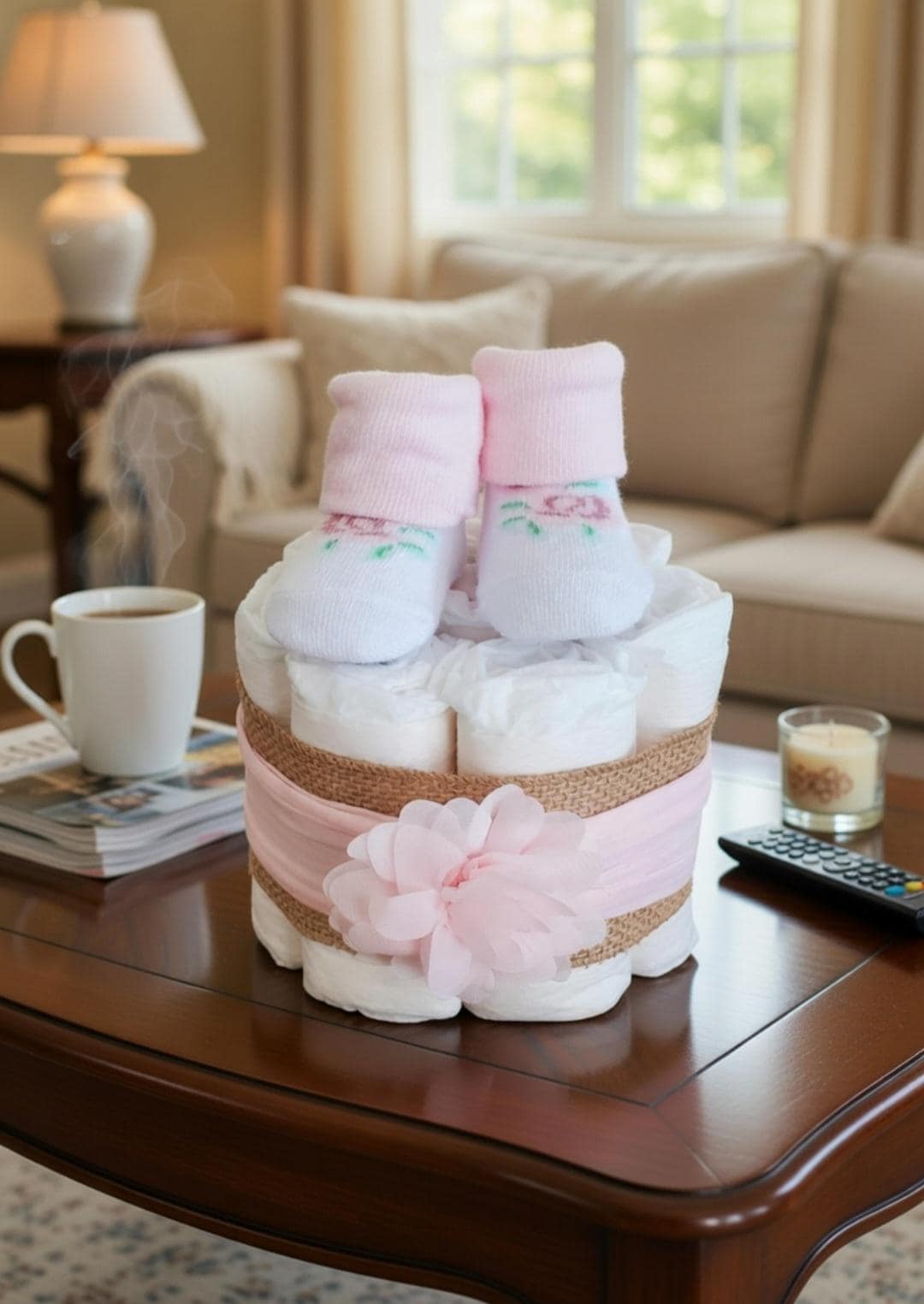 Mini Diaper Cake Baby Girl Gift – Baby Shower Centerpiece, Small Diaper ...