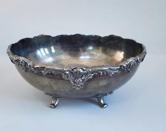 Vintage Reed & Barton Silverplate Footed Bowl, Ornate Centerpiece Dish, Decorative Serving Bowl, NOT Sterling, Worn Patina