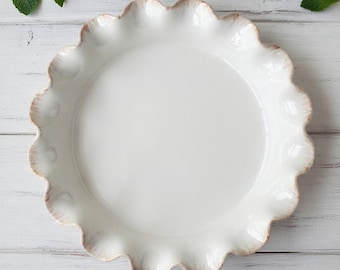 Prima Design White Scalloped Serving Bowl 10” | Modern Ceramic Dish | Oven Microwave Safe | Minimalist Kitchen Decor