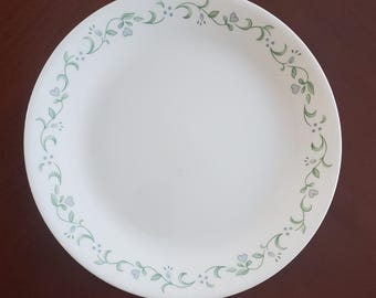 Corelle By Corning Dinner Plate 10.25" Green Floral Vine Rim | Vintage USA Made Replacement Plate | Everyday Dinnerware