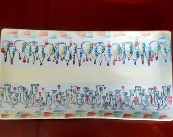 Antica Fornace Italy Serving Platter 18in, Hand Painted Wine Glass Tray, Large Italian Ceramic Serving Dish, Vintage Kitchen Decor