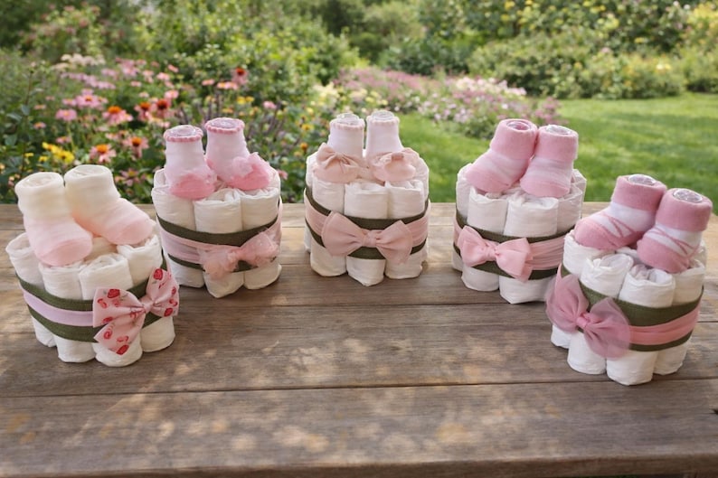 Set of 5 Mini Diaper Cake Centerpieces, Baby Girl Shower Decor, Pink ...