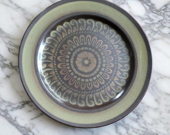 Vintage Mikasa Majorca Dinner Plate 10.5” Terrazo 7502 Japan Green Brown Mandala Mid Century