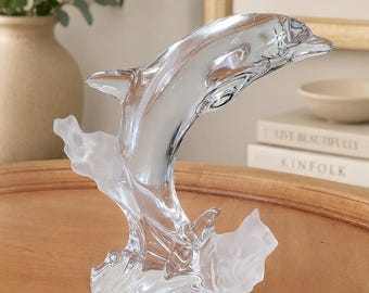 Vintage Lenox Fine Crystal Dolphin Figurine Frosted Wave Accent 7in Germany