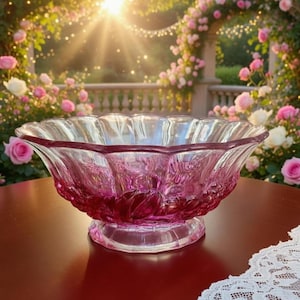 Vintage Ruby Red Glass Bowl, Pedestal Serving Bowl, Cranberry Glass Centerpiece, Scalloped Edge Fruit Bowl, Elegant Art Glass Decor