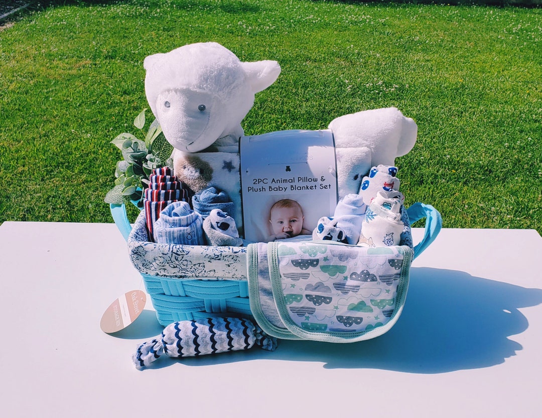 LAMB BABY BOY Gift Basket Baby Gift Basket Baby Shower Gift Baby Boy