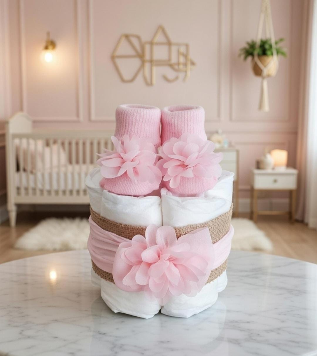 Mini Diaper Cake Baby Girl Gift – Baby Shower Centerpiece, Small Diaper ...