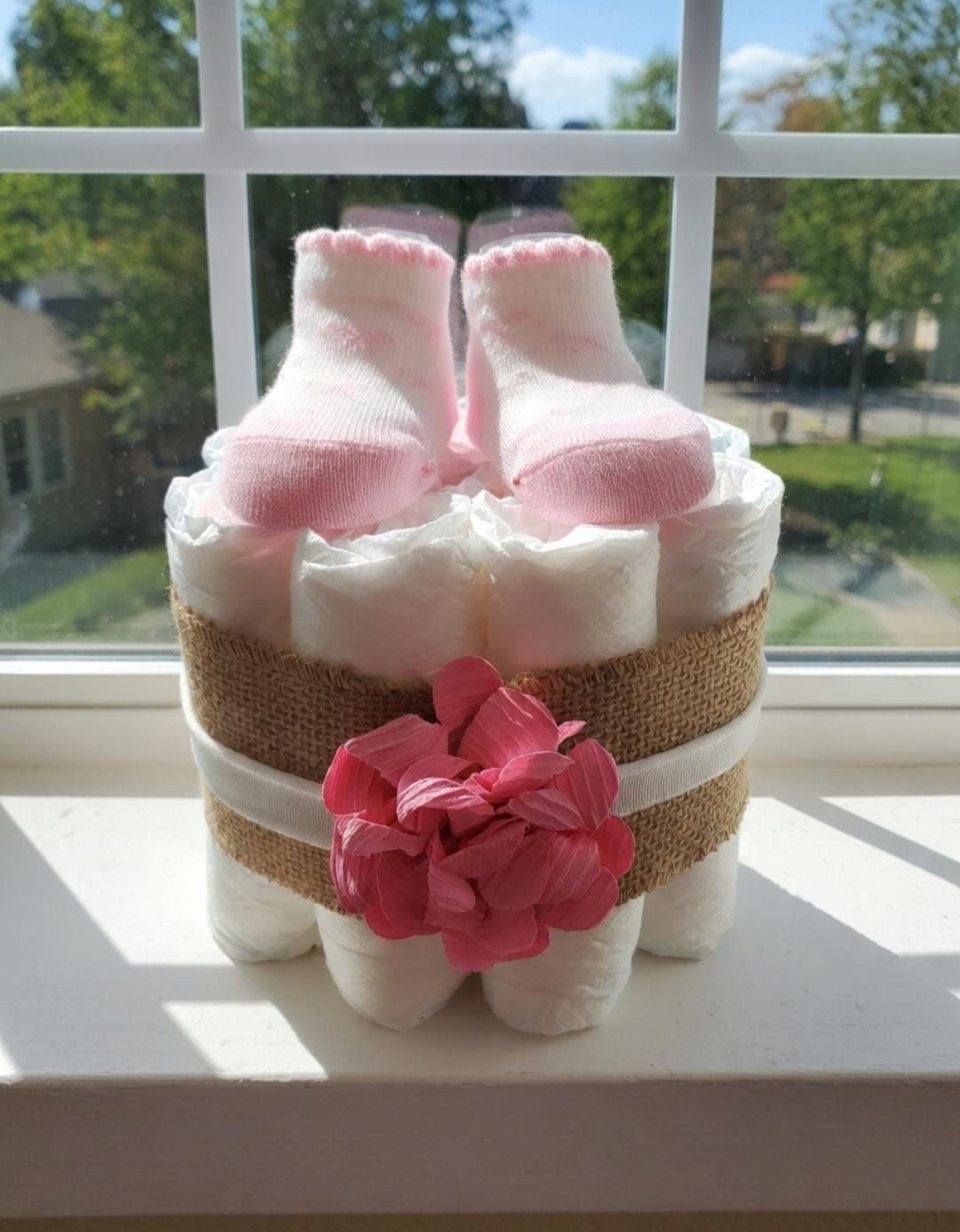 Mini Diaper Cake Baby Girl Gift – Baby Shower Centerpiece, Small Diaper ...