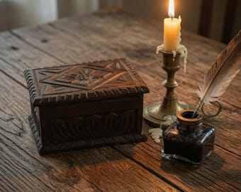 Vintage Hand Carved Wooden Box, Rustic Jewelry Trinket Box, Boho Decor Storage, Small Hinged Wood Chest, Folk Art Keepsake Box
