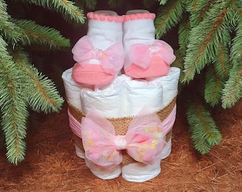 Mini Diaper Cake Baby Girl Gift – Baby Shower Centerpiece, Small Diaper Cake, Pink Newborn Gift, Unique Baby Shower Decor