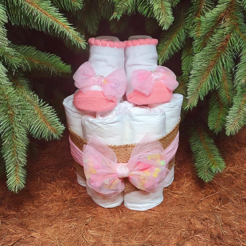 Mini Diaper Cake Baby Girl Gift – Baby Shower Centerpiece, Small Diaper ...