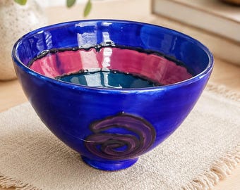 Signed Studio Pottery Bowl JN 05 Colorful Ceramic Bowl Handmade Art Pottery Dish Blue Teal Pink Decorative Bowl