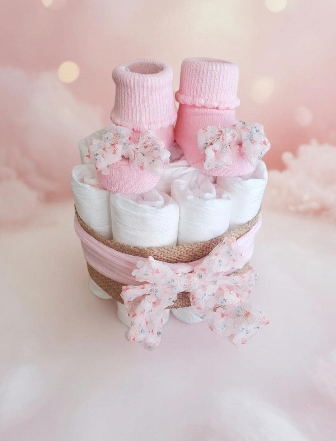 Mini Diaper Cake Baby Girl Gift – Baby Shower Centerpiece, Small Diaper ...