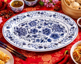 まっちゃんページ　 プレート2点 VINTAGE MZ China Turkey PLATTER Old Blue & White Transferware
