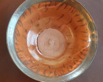 Signed Studio Pottery Bowl 6.5in, Handmade Ceramic Bowl, Rustic Brown Glazed Dish, Artisan Pottery, One of a Kind