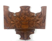 Hand carved wood bird Wall shelf display Latin American folk art flowers