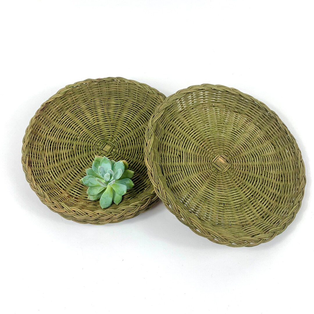 Woven Rattan Paper Plate Holders Sage Green Boho Wicker Flat Etsy