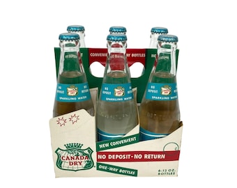 Canada Dry Club Soda Water Vintage 6 pack full 12 oz bottles w carrier