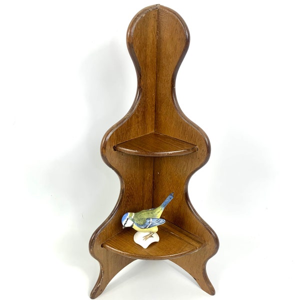 Small Curvy Carved Wood Corner Wall Mount Shelf Plant Display