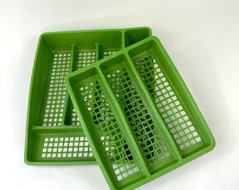 Avocado Green Deka Plastics Vintage mesh silverware or pen tray drawer storage