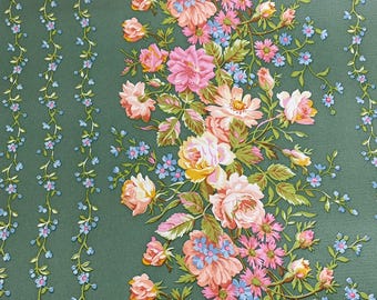 Sage Green Floral French Vinyl Wallpaper Vintage Roses Mazurka Polka Granny Core