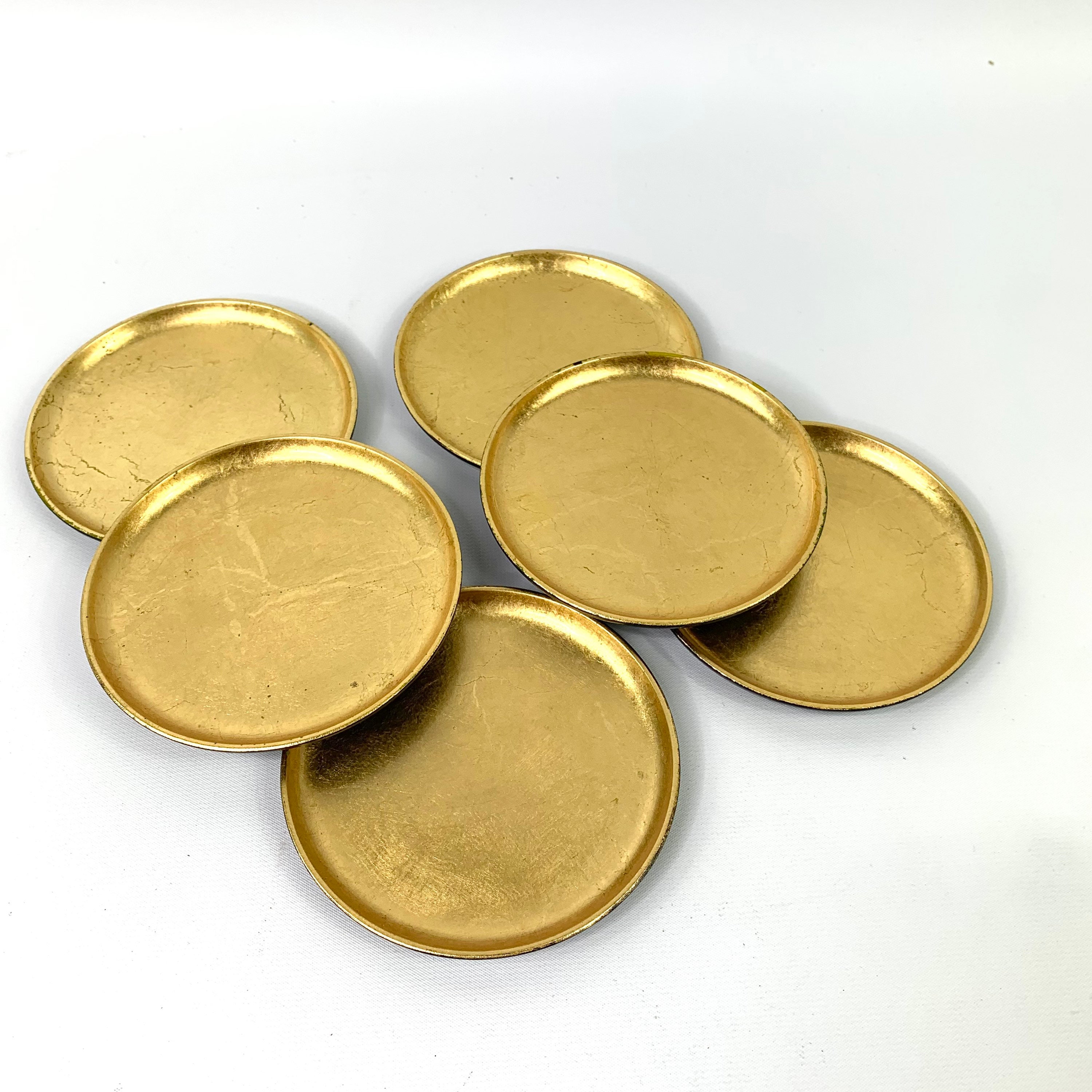 Midcentury gold leaf lacquer coasters set of 6 vintage barware Etsy