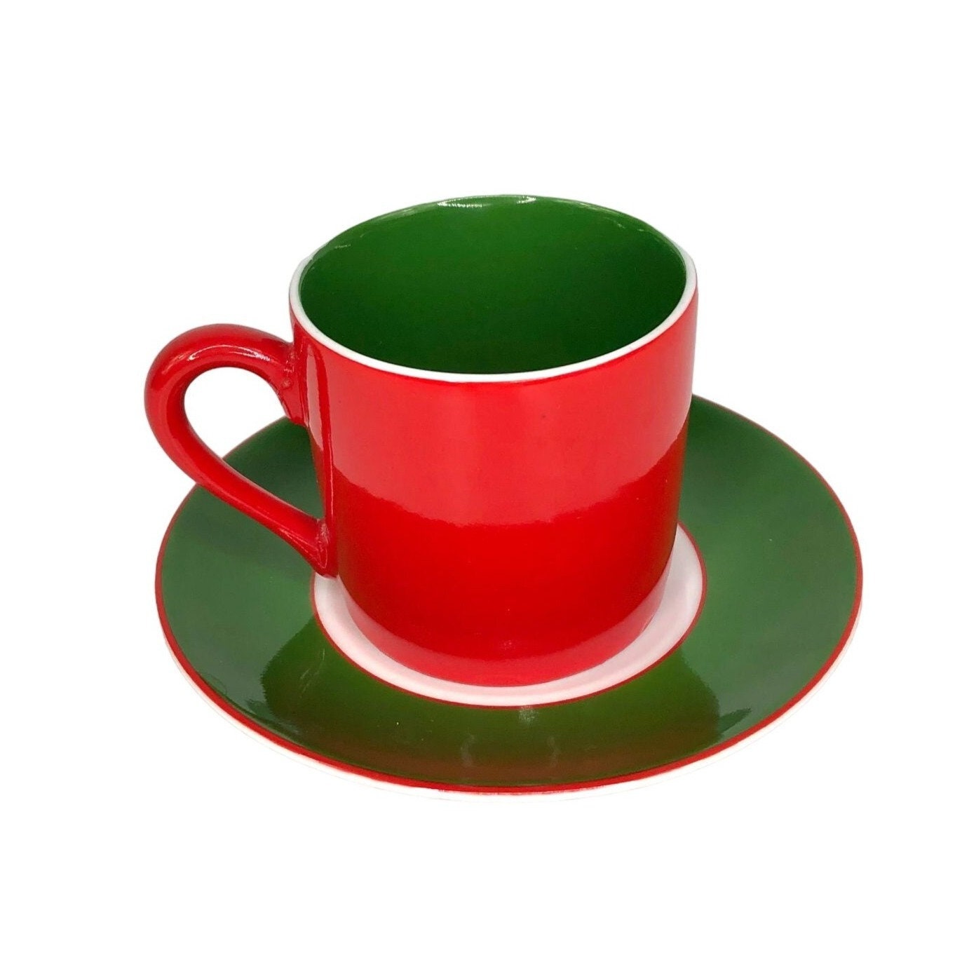 Taitu Italy Red Green 80s Vintage Espresso Cup Saucer Demitasse Bergamin  1985 