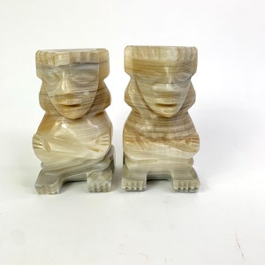 Mexican onyx bookends vintage carved stone Mayan paperweights