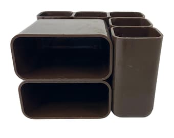 Donkerbruine vintage jaren 70 kantoorpenorganizer voor desktop