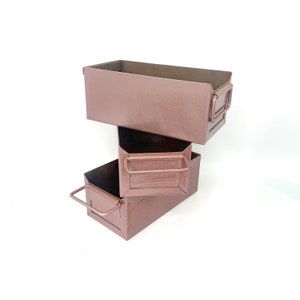 Industrial pressed steel metal box drawers mauve craft office storage