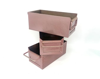 Industrial pressed steel metal box drawers mauve craft office storage
