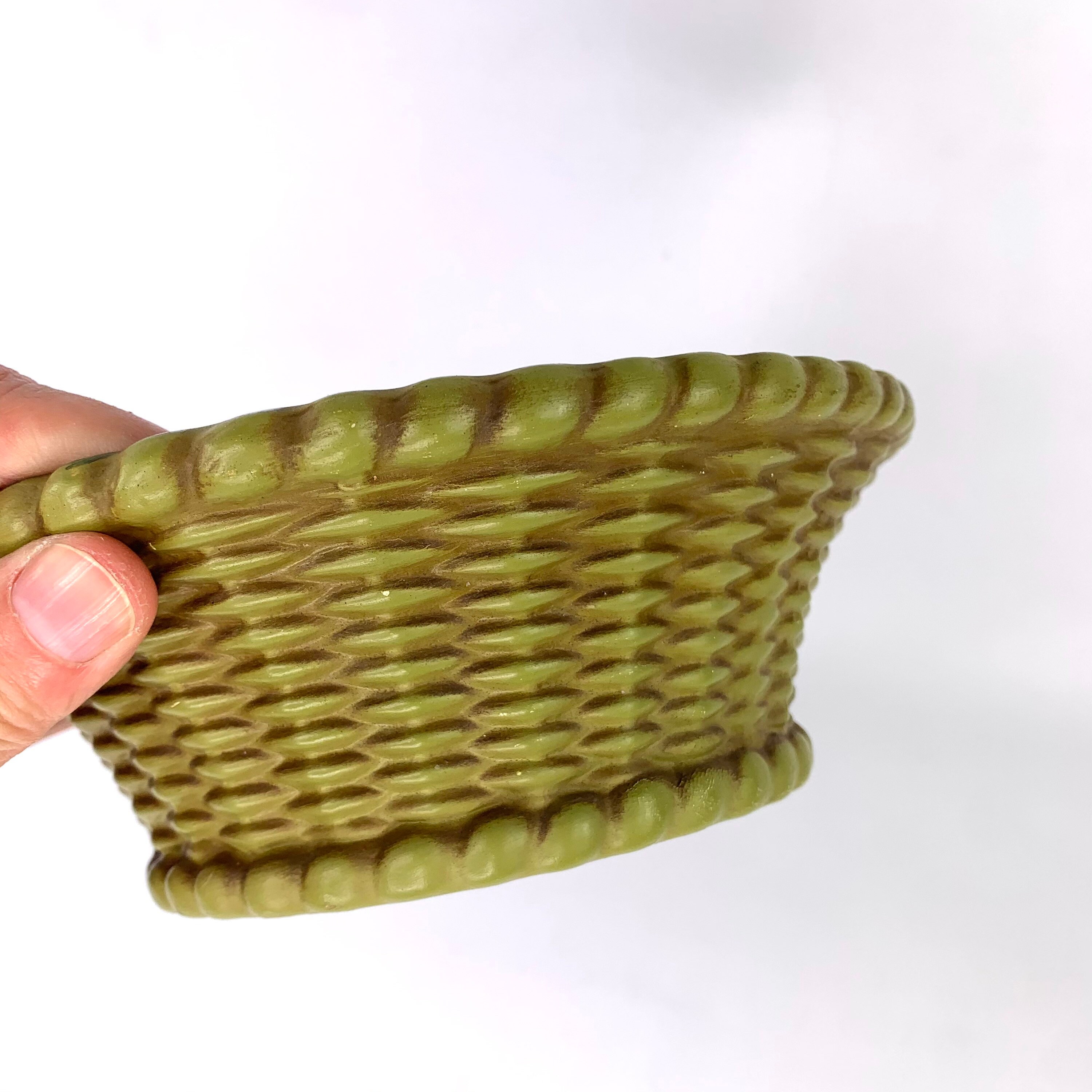 Small Olive Green Basket Weave Dish Plant Drip Tray Etsy