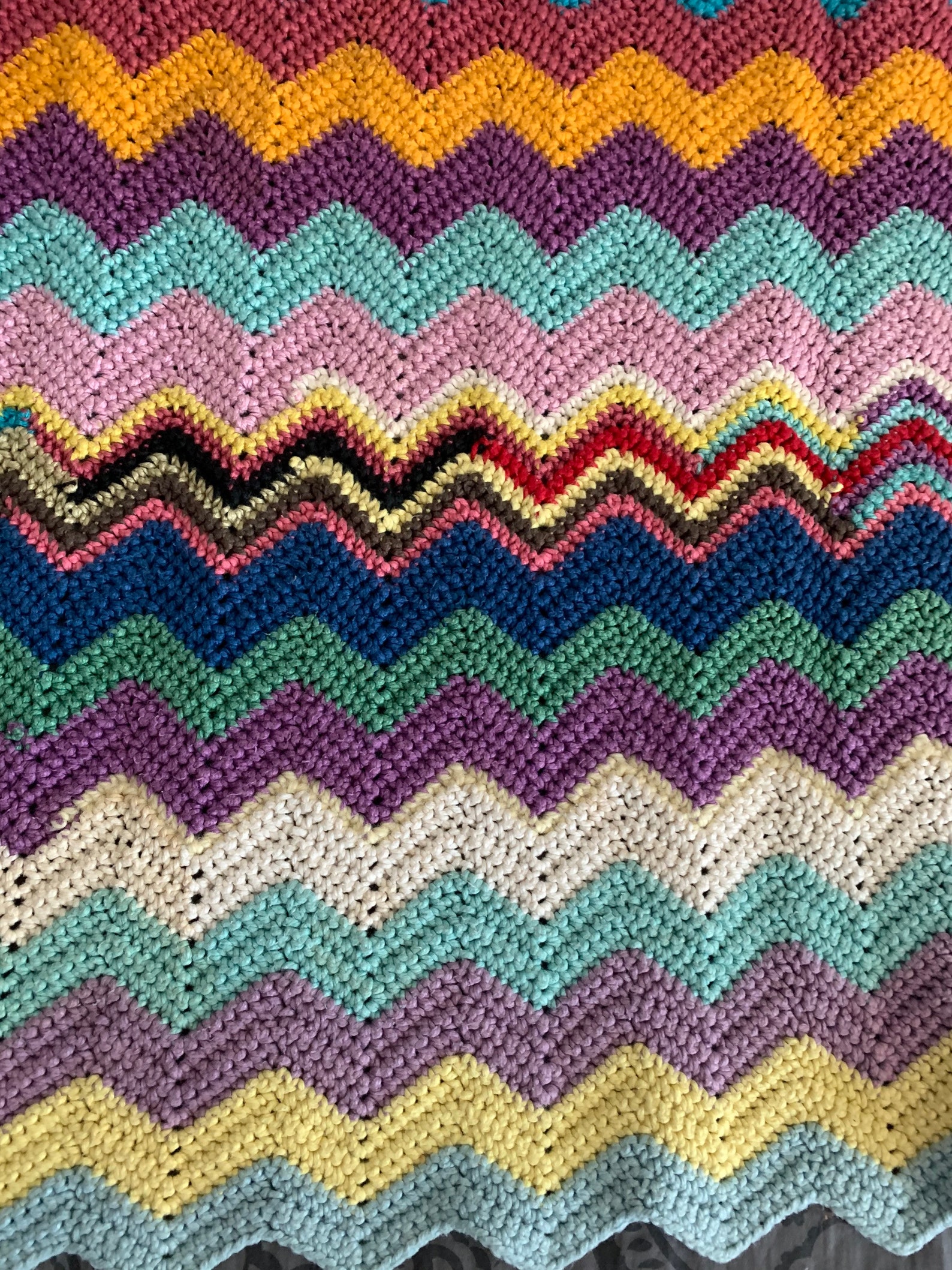 Rainbow zig zag hand knit afghan 70s vintage throw 53 x 54 Etsy