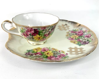 daisy pattern gold trimmed bone china luncheon sets cup and saucer plate