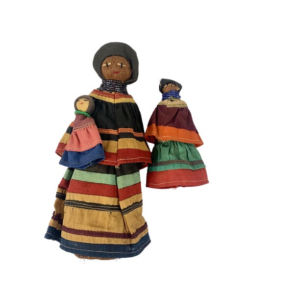 Antique Native American Seminole Dolls Mother Child Baby Handmade Cloth Palmetto
